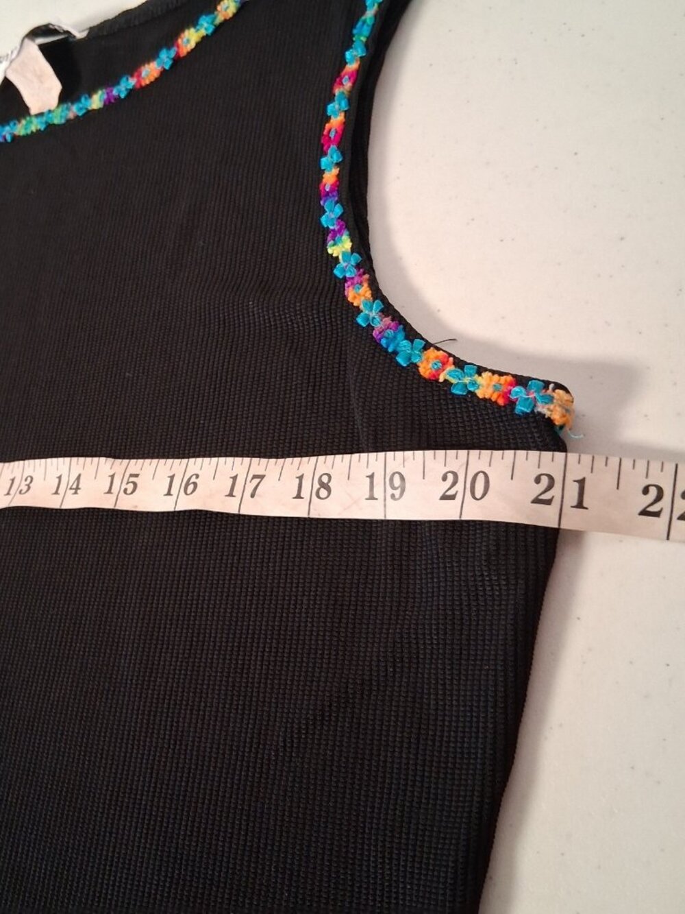 Vintage Ronni Nicole by Ouida Shirt Size 16 Black Rainbow Trim Tank Top USA Made - Picture 3 of 13